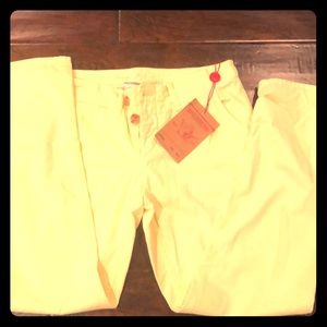 True Religion pale yellow boyfriend pants 27